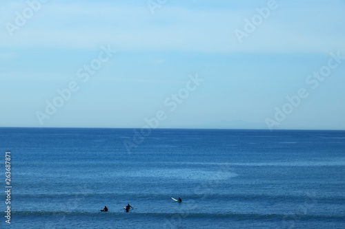 People enjoying surfing in the large sea