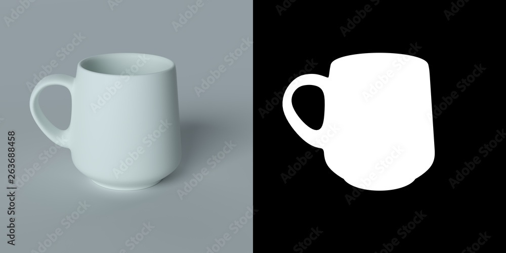Tea cup isolated on grey front view. 3D illustration. Isolated on alpha channel with black and white matte. Tea cup isolated on grey front view. 3D illustration. Isolated on alpha channel with black and white matte.