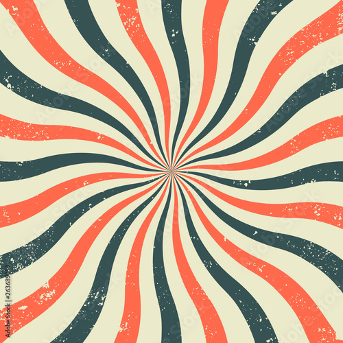 Old retro background with rays and explosion imitation. Vintage starburst pattern with bristle texture. Circus style. flat vector