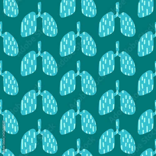 Lungs blue and turquoise hand drawn seamless pattern in cartoon style