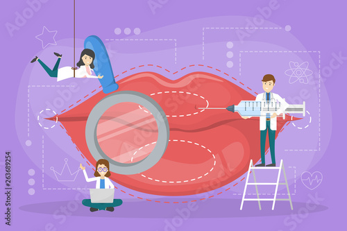 Lip injection concept. Doctor make lip augmentation