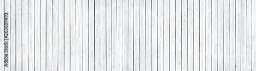 Wide white old knotty wood texture. Whitewashed wooden board panorama. Shabby chic panoramic background