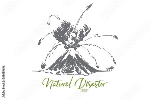 Volcano, lava, eruption, mountain, ash concept. Hand drawn isolated vector.