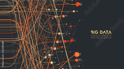 Vector abstract colorful big data information sorting visualization. Social network, financial analysis of complex databases. Visual information complexity clarification. Intricate data graphic