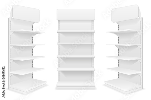 shelving rack for store trading with a sign to advertise goods and products empty template for design stock vector illustration photo