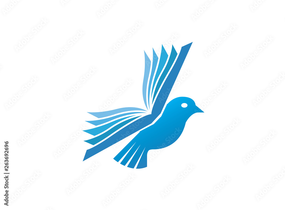 Fototapeta premium Dove bird fly with wings book for logo design illustration, education icon, read and learn symbol