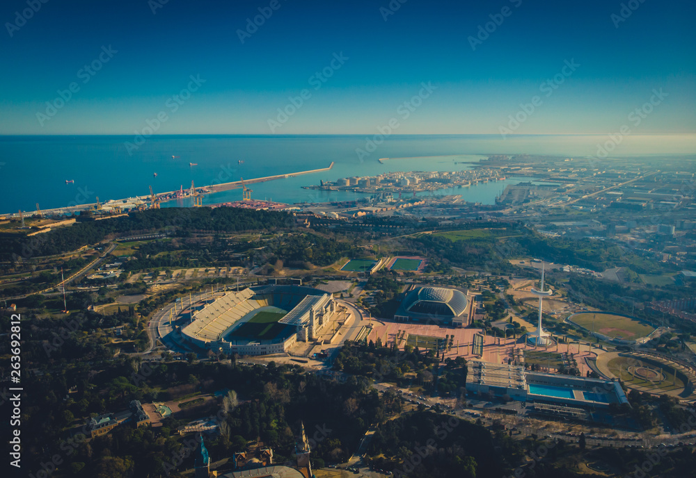 Obraz premium Panoramic view of Barcelona from Tibidabo, Spain, 2019