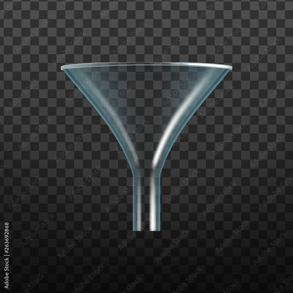 Glassware Transparent Laboratory Funnel Vector. Realistic Chemical