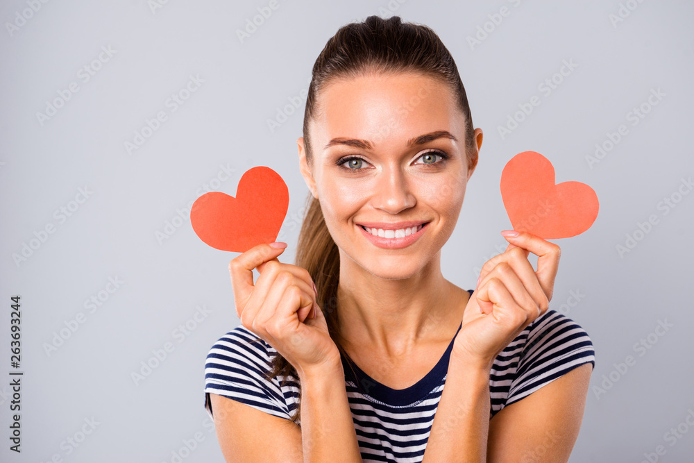 Close up photo beautiful amazing she her lady kind arms two little