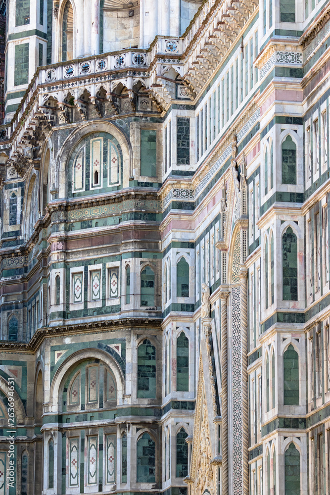 Details on the facade of the Cattedrale di Santa Maria del Fiore in Florence, Italy