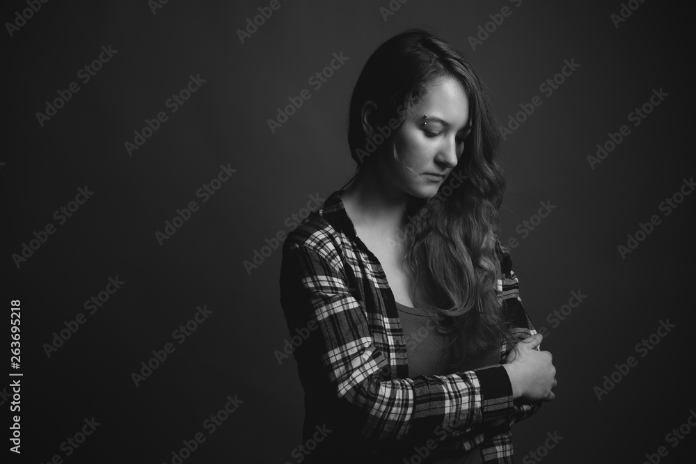 Portrait of a sad woman. Black and white
