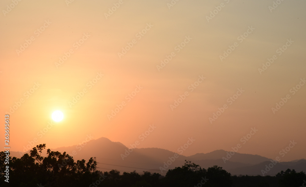 Yellow gold sky evening In tropical countries summer