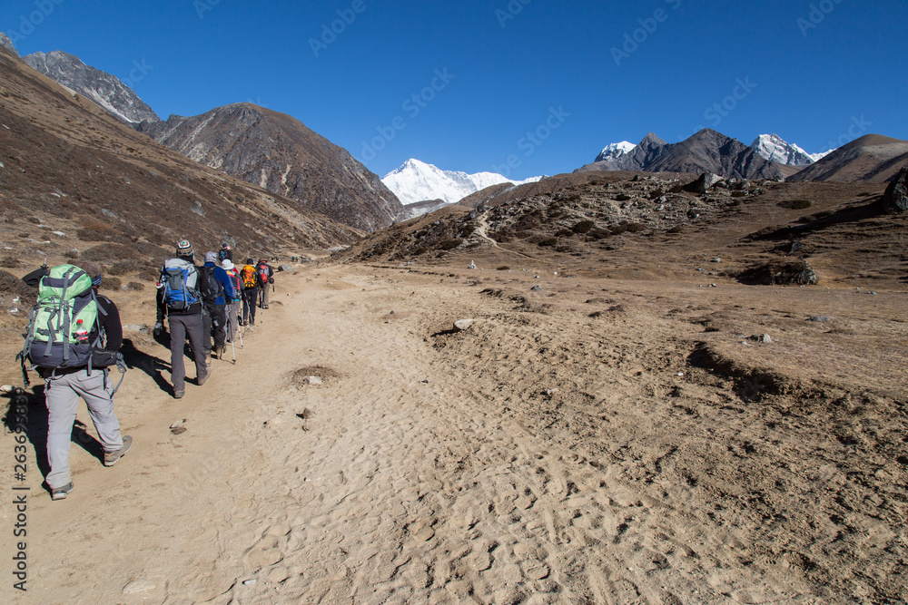 Trekking group on their way to the Gokyo Alp, Everest region, Nepal