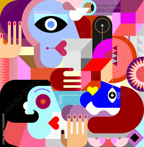 Three People Abstract Art vector illustration