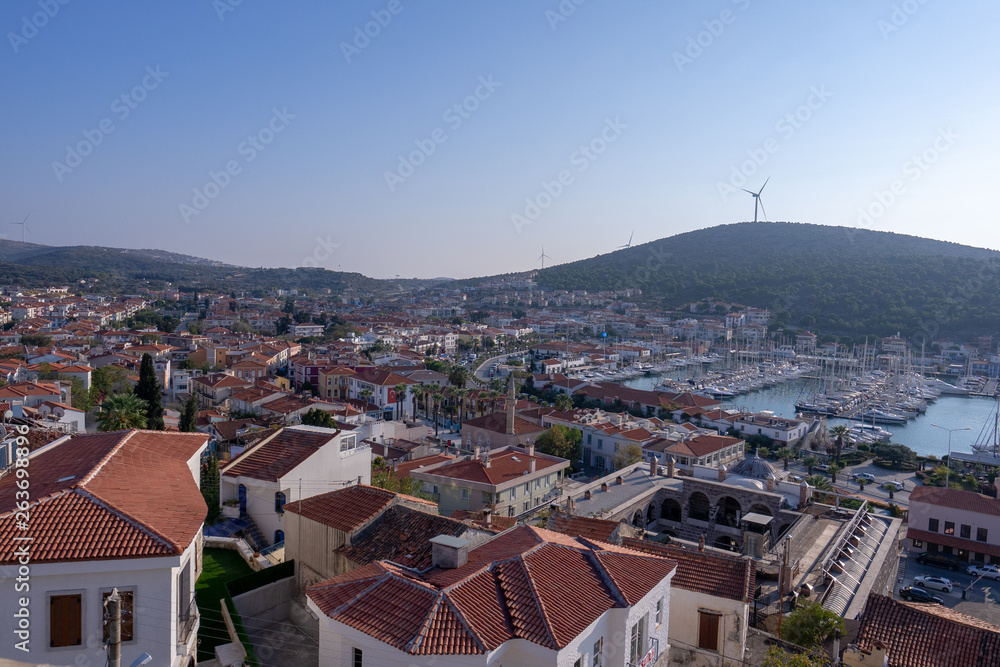 castle seasite,View from the old castle of Cesme, Turkey