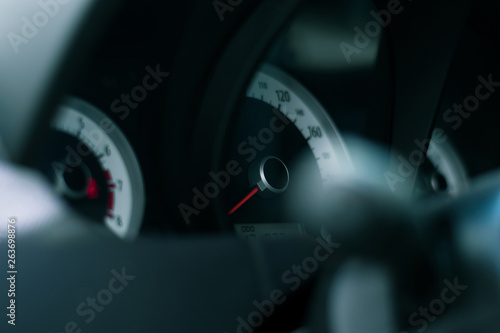 Car dashboard. Speedometer, tachometer and fuel gauge