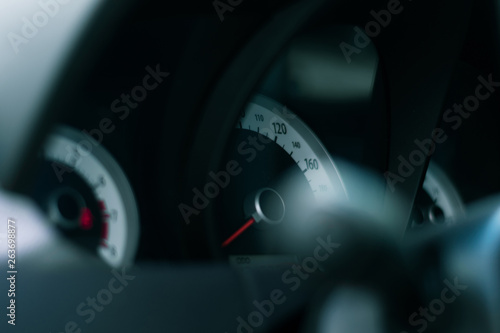 Car dashboard. Speedometer, tachometer and fuel gauge