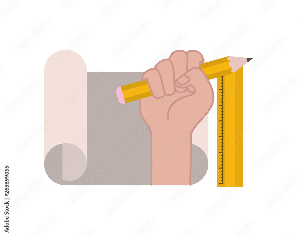 hand with construction plan isolated icon hand with construction plan isolated icon