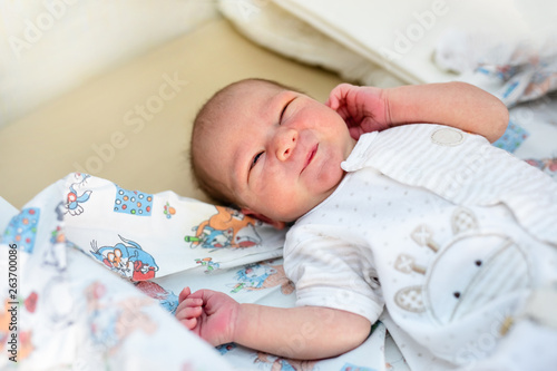 Newborn baby. Little child in medicine hospital. Medical health care. Doctor pediatrician. Small kid, infant in clinic
