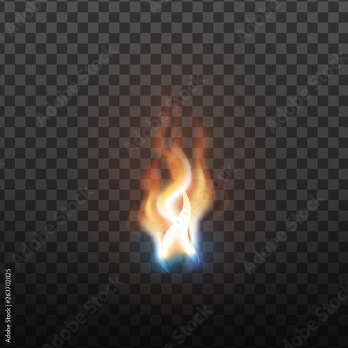 Realistic Burning Brush Fire Flame Element Vector. Hot Red Blaze Spurt Or Translucent Fire Torch Flame With Special Effect Closeup Isolated On Transparency Grid Background. 3d Illustration
