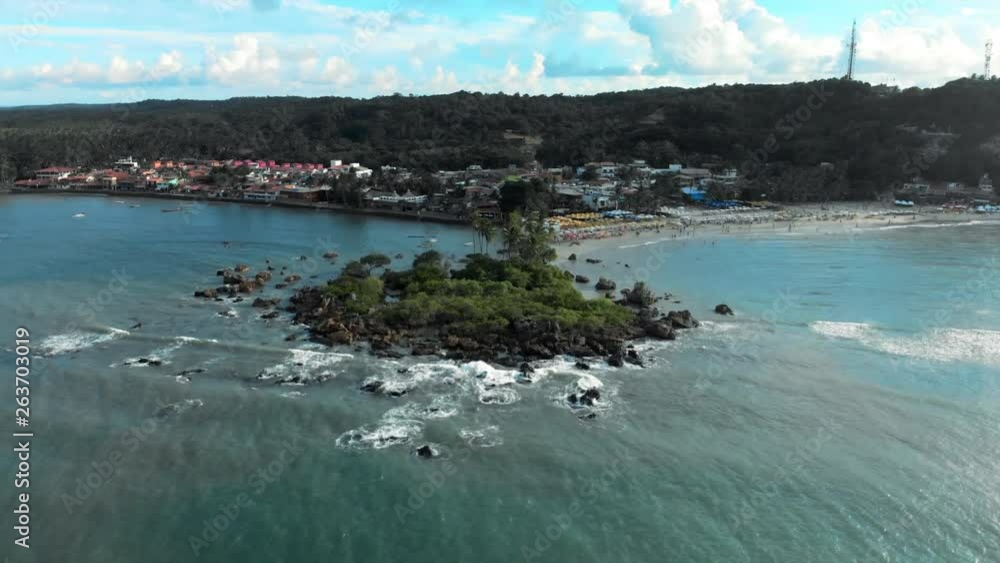 Aerial Forward: Amazing Tropical Beach of Small Town in Chapada, Brazil