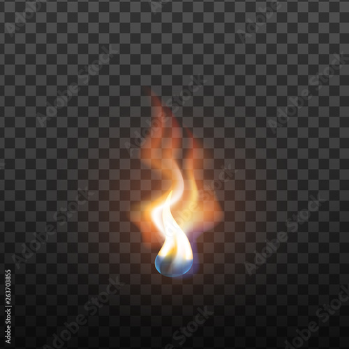 Realistic Candlelight Brush Fire Element Vector. Hot Fire Flame Bonfire Spurt With Special Effect And Heat Overlay Closeup Isolated On Transparency Grid Background. 3d Illustration