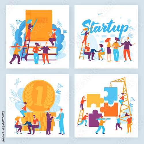 Set of four vector business concept slide designs