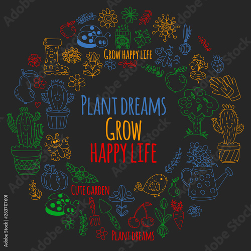 Vector pattern for backgrounds. Cute gardening. Icons for banners.