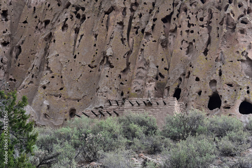 Stone Pueblo Cliff Dwellings Made of Sandstone and Wood photo