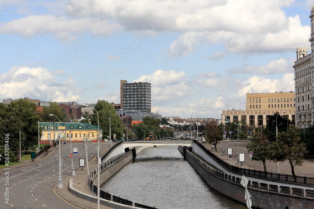 Yauza River in Moscow and the embankments of the Yauza River