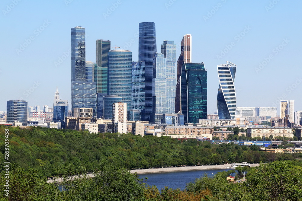 Fototapeta premium View of Moscow from the observation deck on the Vorbyevy Gorakh (Sparrow Hills)