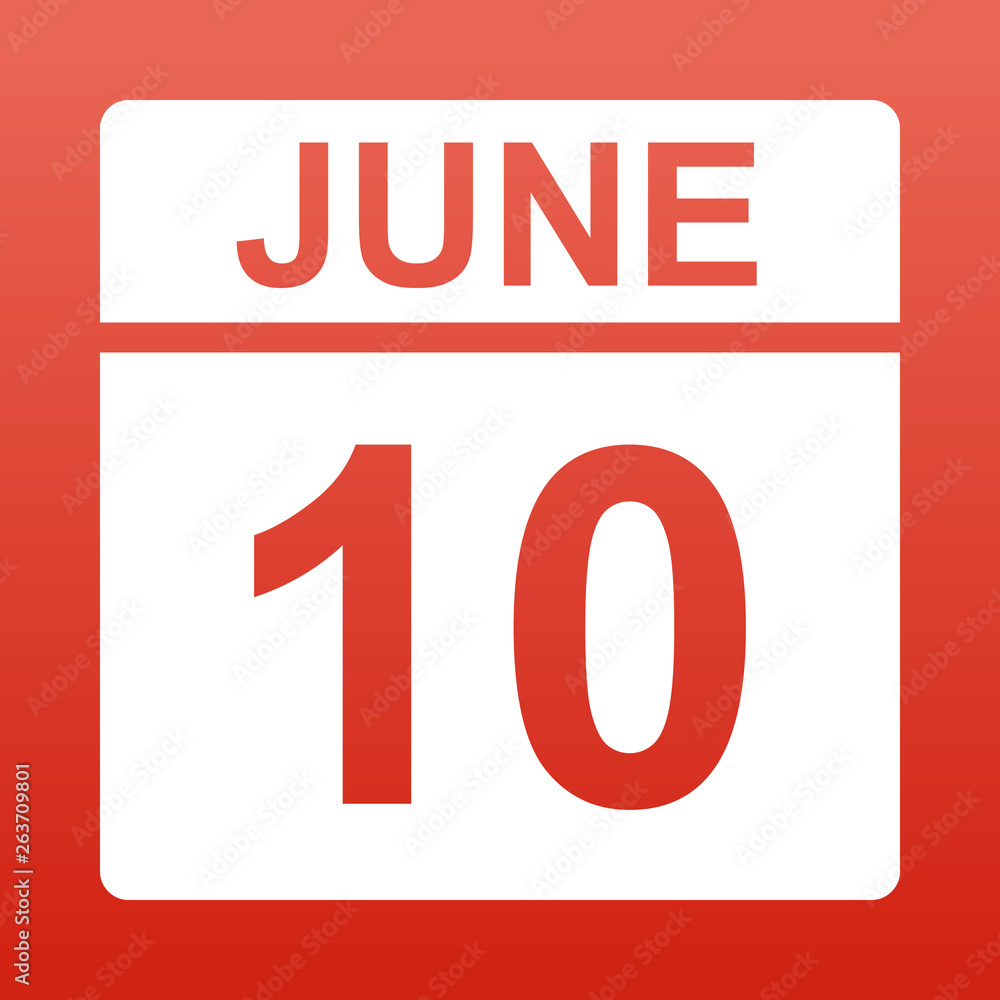 June 10. White calendar on a colored background. Day on the calendar. Red background with gradient. Simple vector illustration. June 10. White calendar on a colored background. Day on the calendar. Red background with gradient. Simple vector illustration.