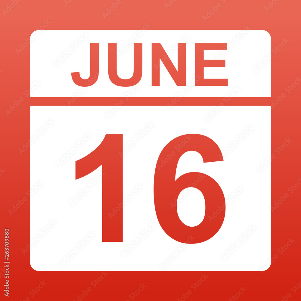 June 16. White calendar on a colored background. Day on the calendar. Red background with gradient. Simple vector illustration. June 16. White calendar on a colored background. Day on the calendar. Red background with gradient. Simple vector illustration.