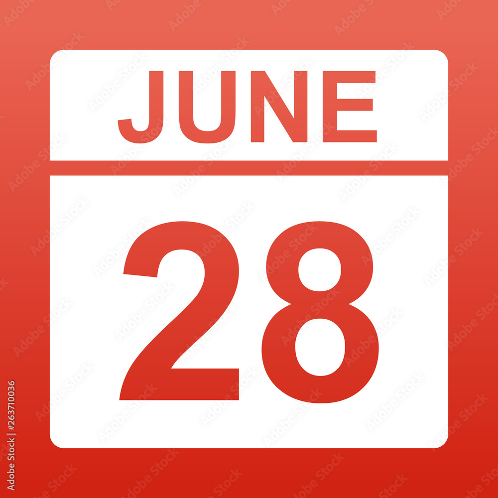 June 28. White calendar on a colored background. Day on the calendar. Red background with gradient. Simple vector illustration. June 28. White calendar on a colored background. Day on the calendar. Red background with gradient. Simple vector illustration.