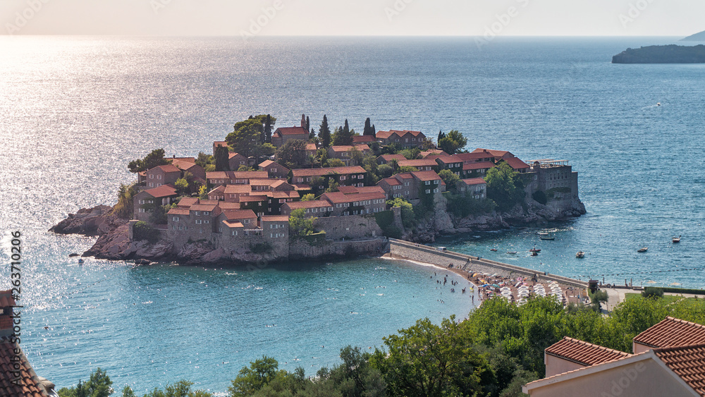 Saint Stephen is a small islet and luxury resort on Adriatic sea, Montenegro