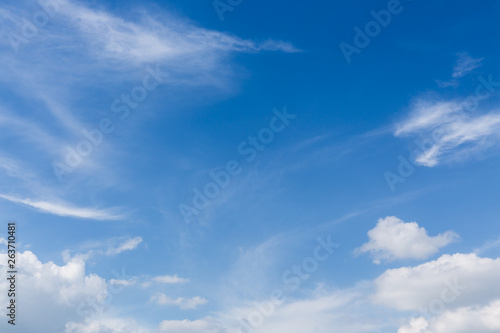 fluffy white cloud moving above clear blue sky © sutichak