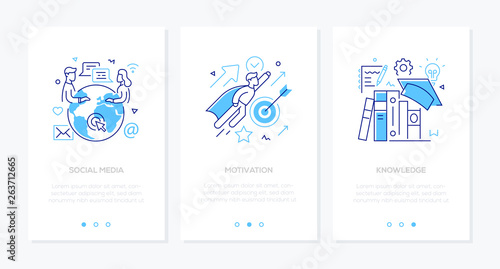 Business and education - set of line design style vertical web banners