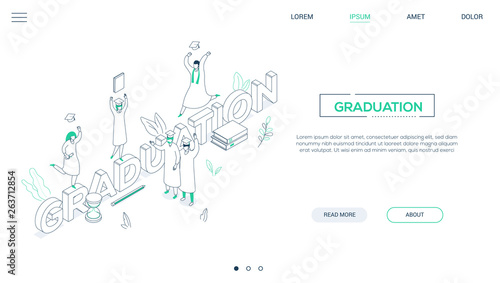 Graduation concept - line design style isometric web banner