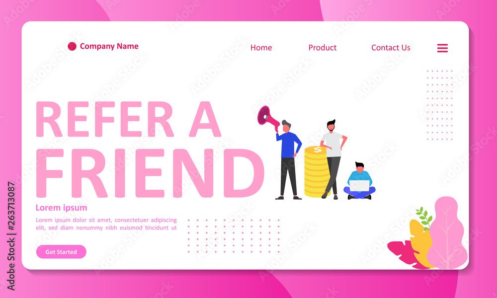Refer A Friend Concept Design People share info about referral and earn money. Suitable for web landing page ui mobile app banner template. Vector Illustration Stock Adobe Stock