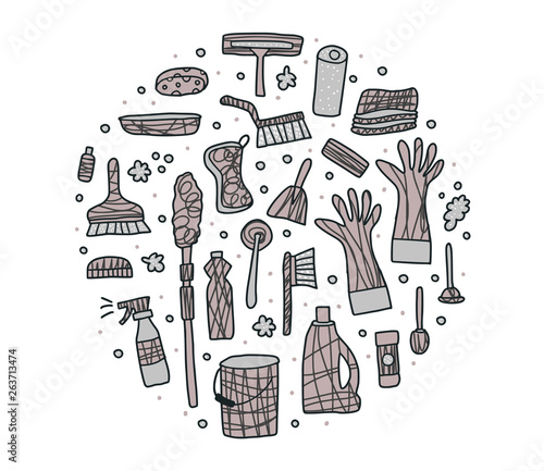 Cleaning tools. Vector set of cleaning equipment. 