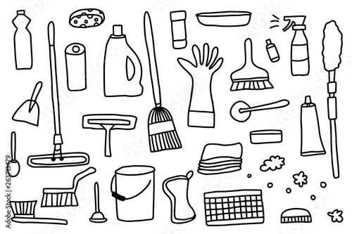 Cleaning tools. Vector set of cleaning equipment. 