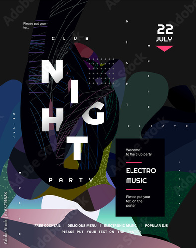 Night party. Vector gradient abstract background for poster, flyer or cover. Psychedelic illustration for clubs, DJ, electronic techno music, festival, etc
