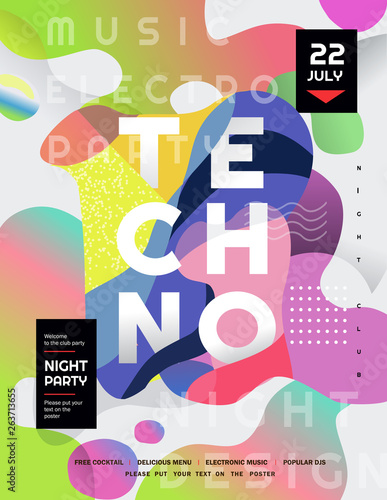 Techno party. Vector gradient abstract background for poster, flyer or cover. Psychedelic illustration for clubs, DJ, electronic techno music, festival, etc