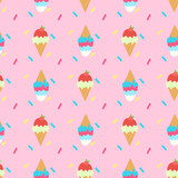 Seamless pattern of Ice cream cones. Vector. Summer dessert.