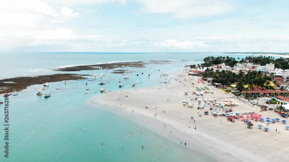 Aerial Forward: Amazing Tropical Beach of Picturesque Town in Porto de Galinhas, Brazil Aerial Forward: Amazing Tropical Beach of Picturesque Town in Porto de Galinhas, Brazil
