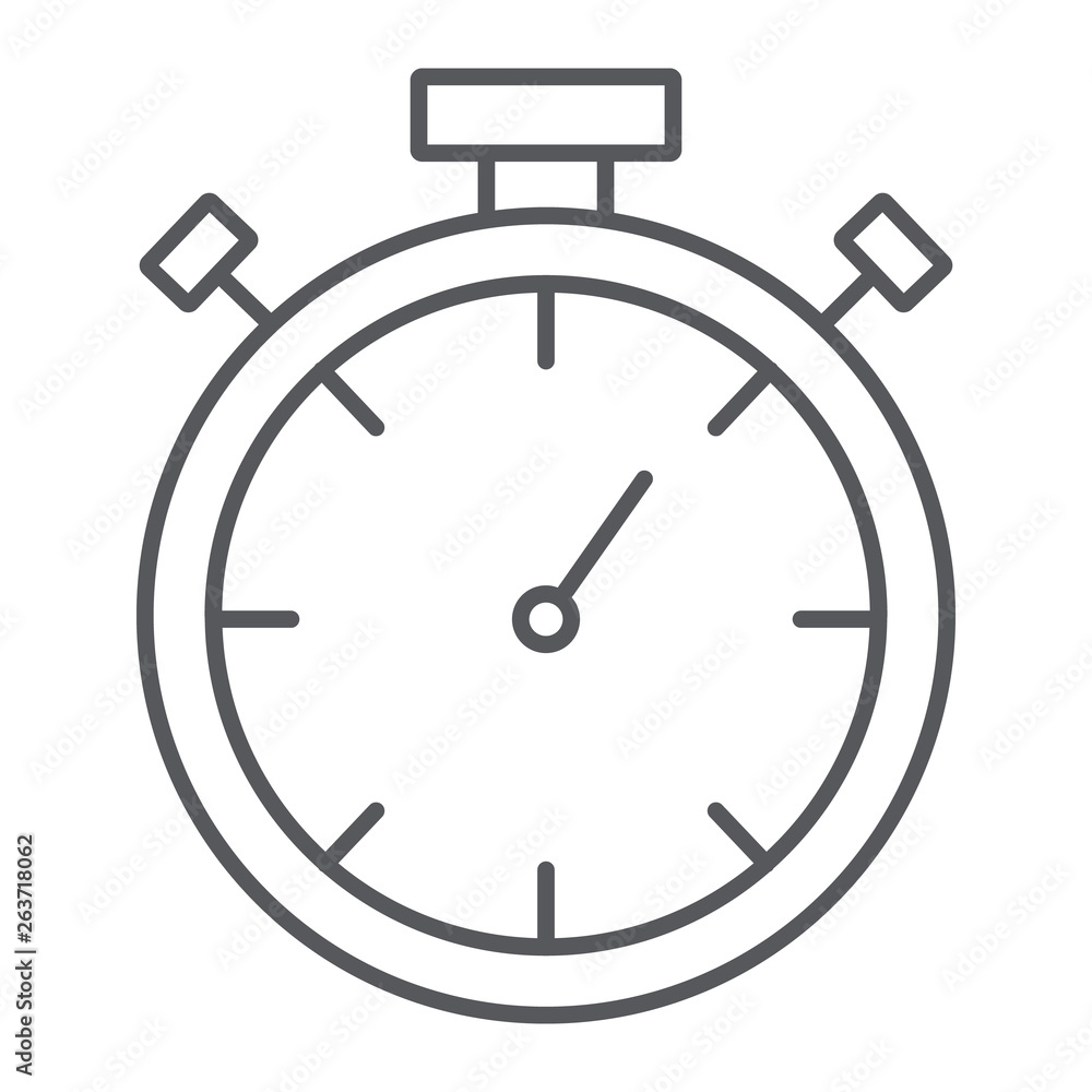 Stopwatch thin line icon, measure and countdown, timer sign, vector graphics, a linear pattern on a white background. Stopwatch thin line icon, measure and countdown, timer sign, vector graphics, a linear pattern on a white background.