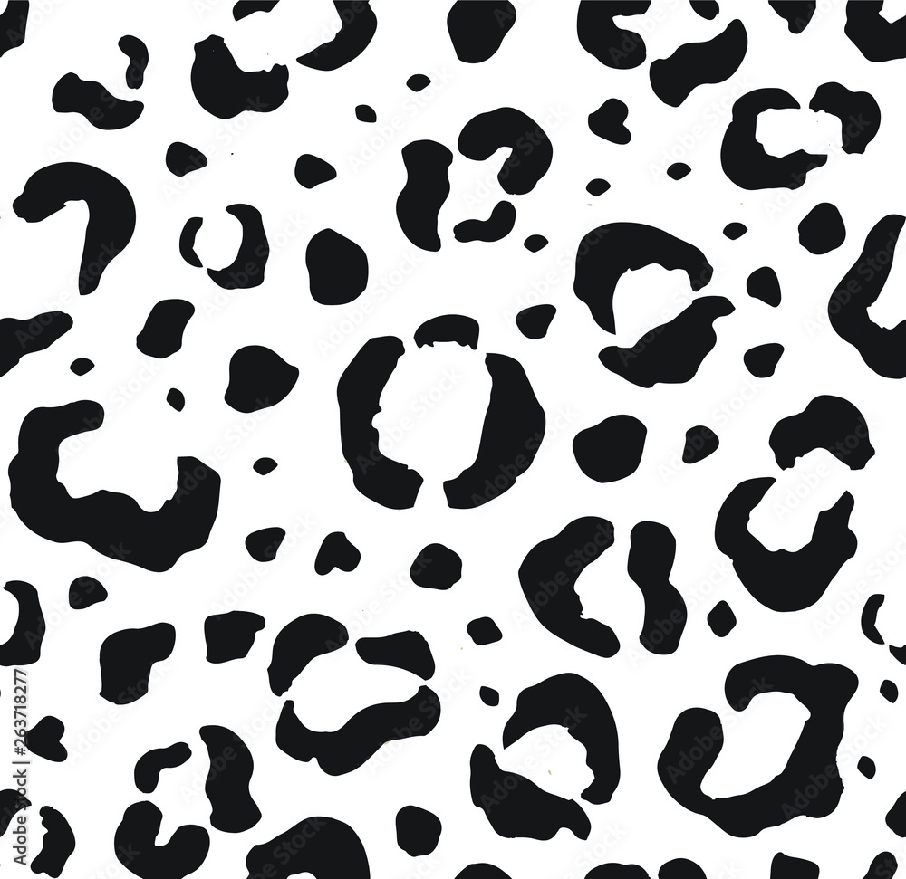 Leopard print. Black and white seamless pattern. Vector illustration  background Stock Vector