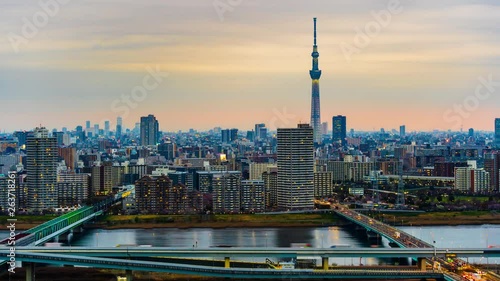 Day to night time lapse of Tokyo cityscape, Japan photo