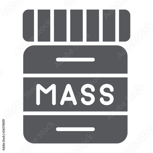 Protein glyph icon, nutrition and bodybuilding, amino bottle sign, vector graphics, a solid pattern on a white background.