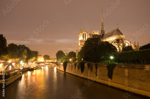 Notre Dame lit up at night